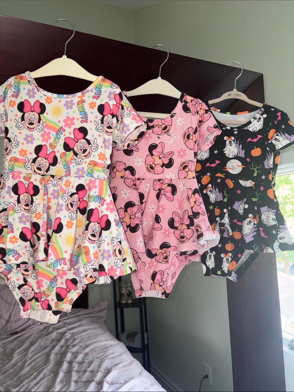 Girls Minnie Mouse Pink & Black Short Sleeve Pajama Romper - Kids